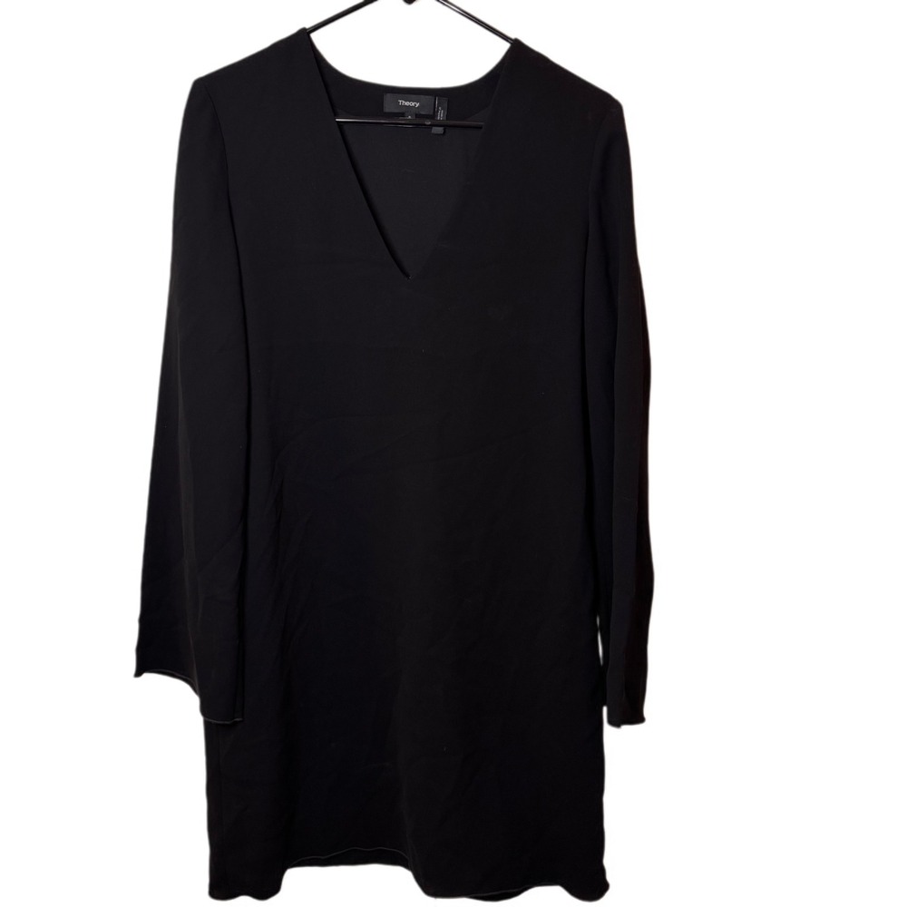 Theory Black Ulyssa ADM Crepe V Neck Long Sleeve Mini Dress Womens Size S